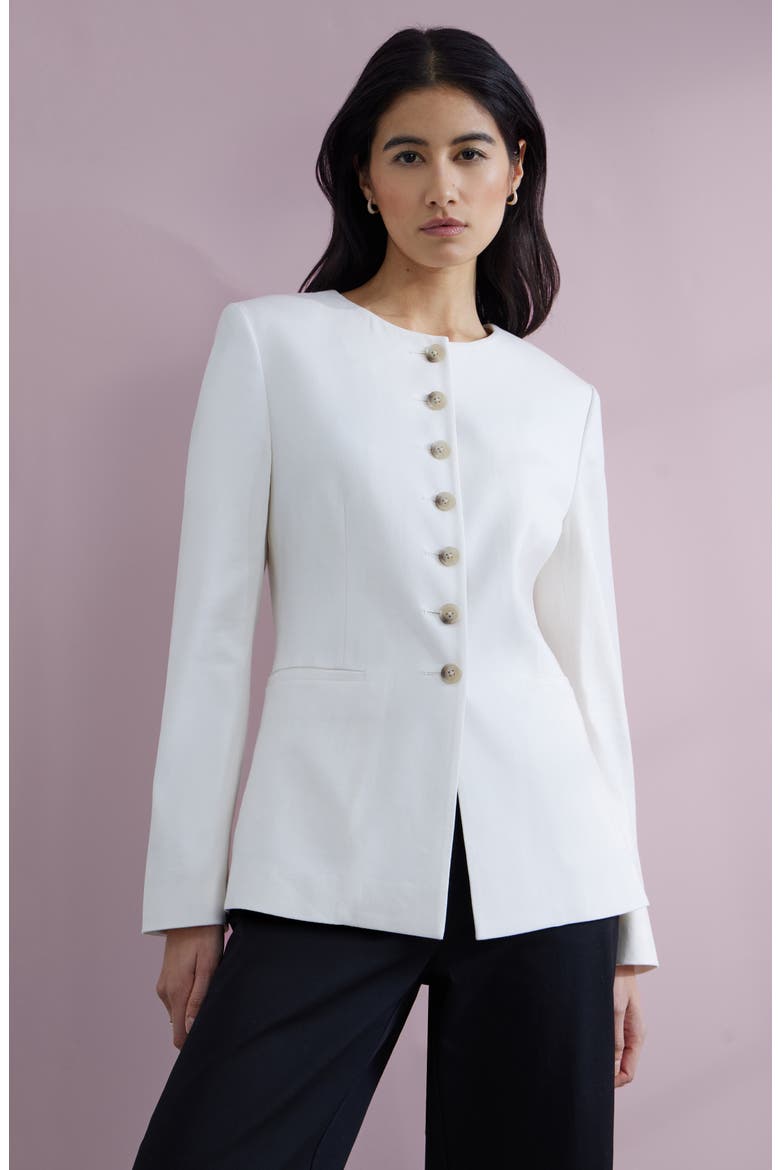 Collarless Linen Blend Blazer, Main, color, IVORY TOFU