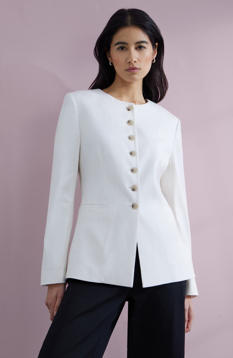 Nordstrom Collarless Linen Blend Blazer, Main, color, Ivory Tofu