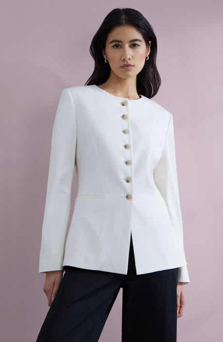 Collarless Linen Blend Blazer