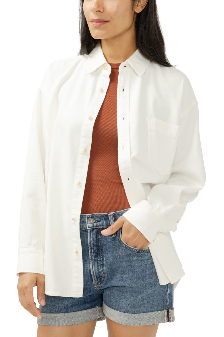 Denim Button-Up Beach Shirt, Alternate, color, ECRU