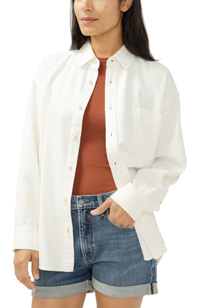 Silver Jeans Co. Denim Button-Up Beach Shirt, Alternate, color, Ecru