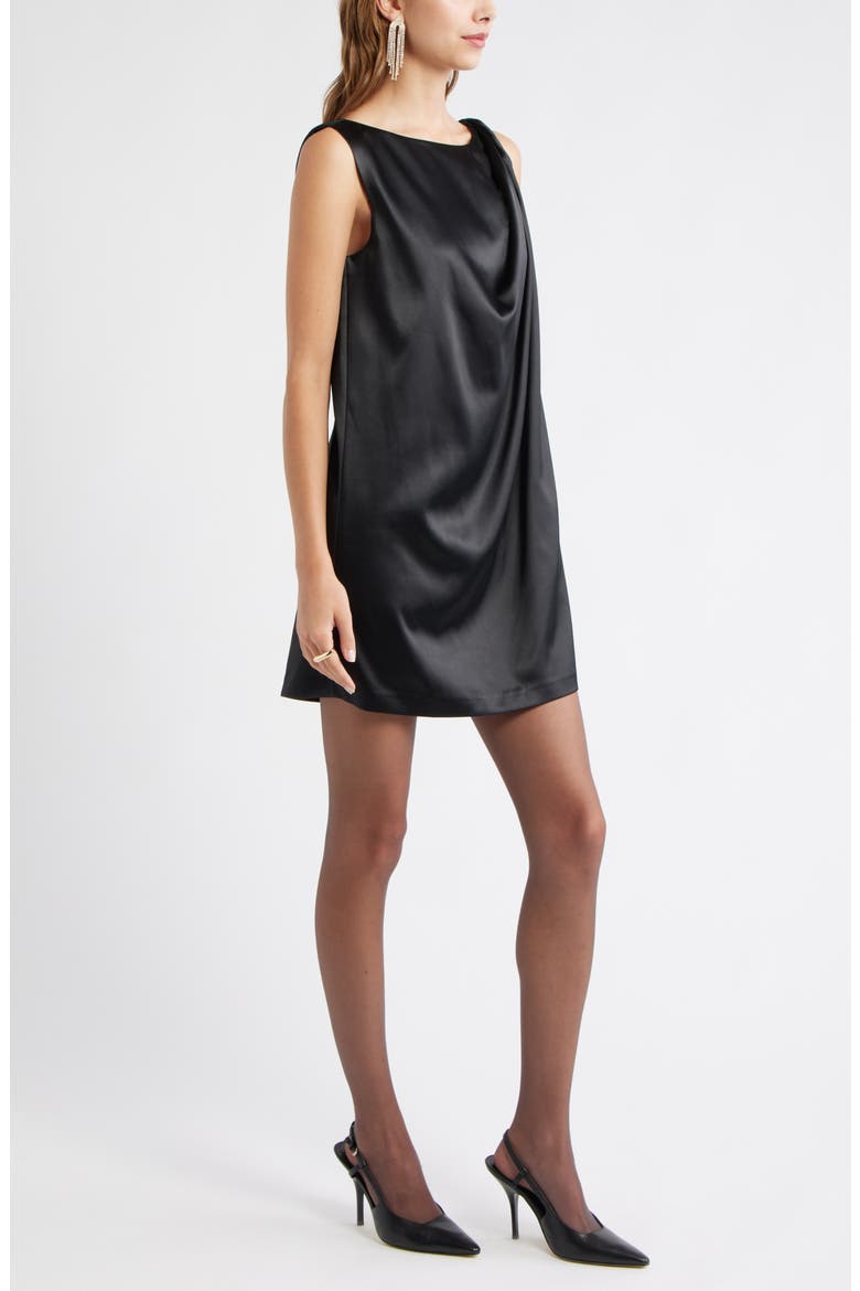 Sleeveless Satin Dress with Back Bow Accent, Alternate, color, BLACK
