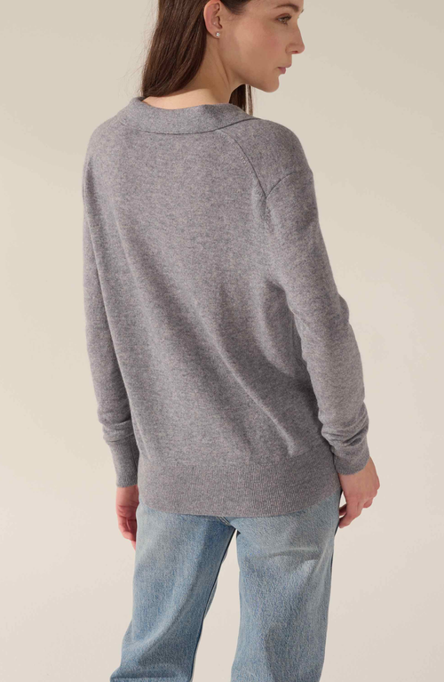 Italic Camila Airy Cashmere Collared Sweater In Heather Grey
