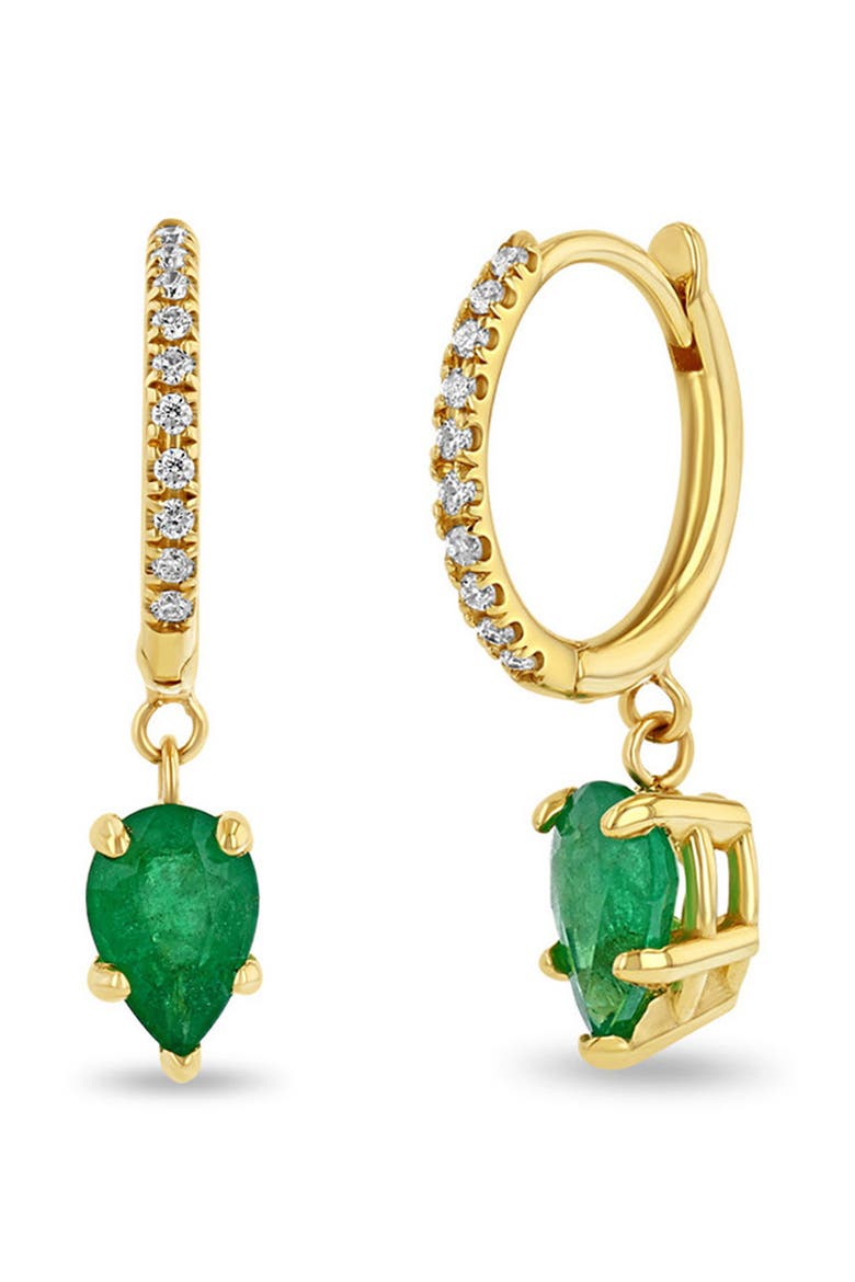 Diamond Pavé & Emerald Hoop Drop Earrings, Main, color, 14K YELLOW GOLD