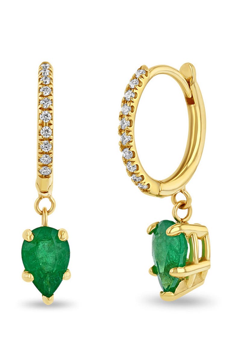Zoë Chicco Diamond Pavé & Emerald Hoop Drop Earrings, Main, color, 14K Yellow Gold