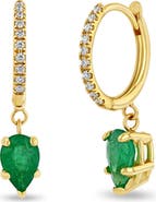 Zoë Chicco Diamond Pavé & Emerald Hoop Drop Earrings