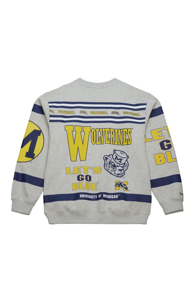 Mitchell & Ness Men's Mitchell & Ness Heather Gray Michigan Wolverines All Over Print Sweatshirt, Alternate, color, Heather Gray