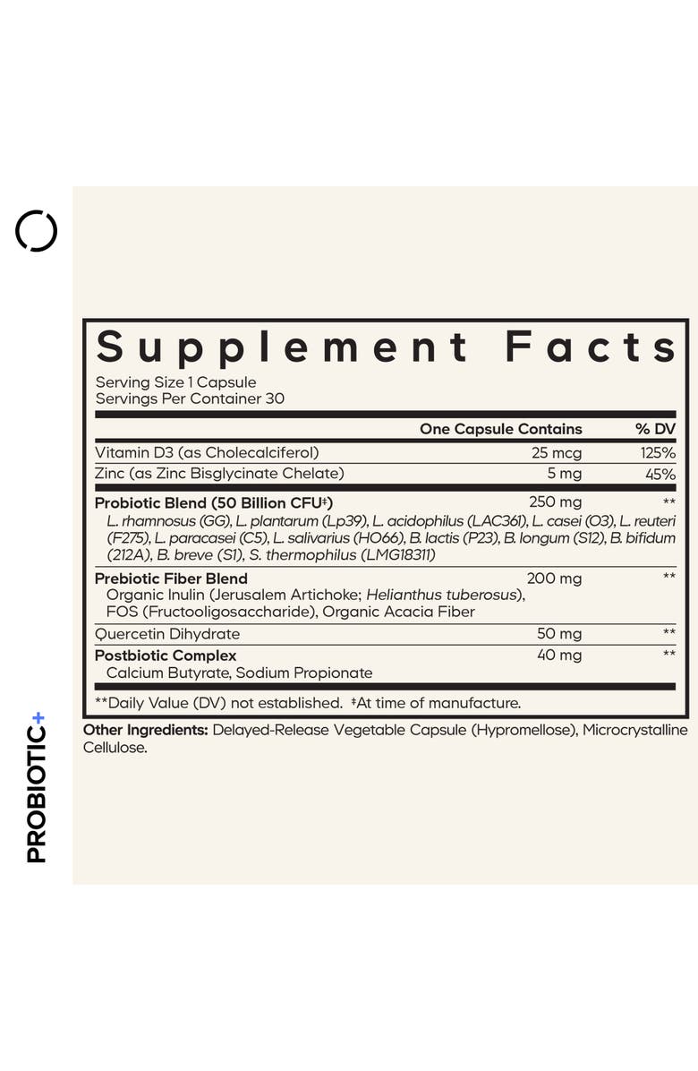 Codeage Probiotic+ 50B CFU, 12 Strains, Prebiotic Fiber, Postbiotics Supplement, Alternate, color, White