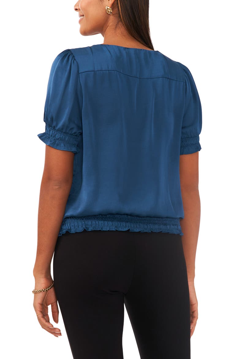 Smocked Trim Satin Blouse, Alternate, color, ARRESTING ORCHID