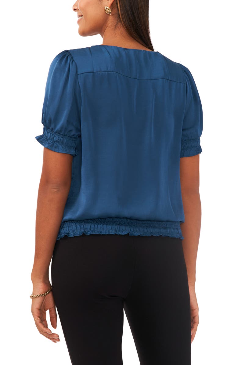 Chaus Smocked Trim Satin Blouse, Alternate, color, 