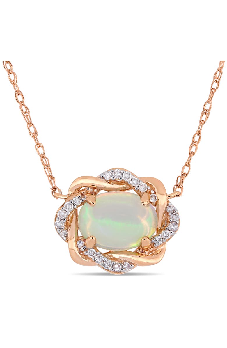 Julianna B. Opal & Diamond Halo Necklace 10K, Main, color, 10K Rose Gold