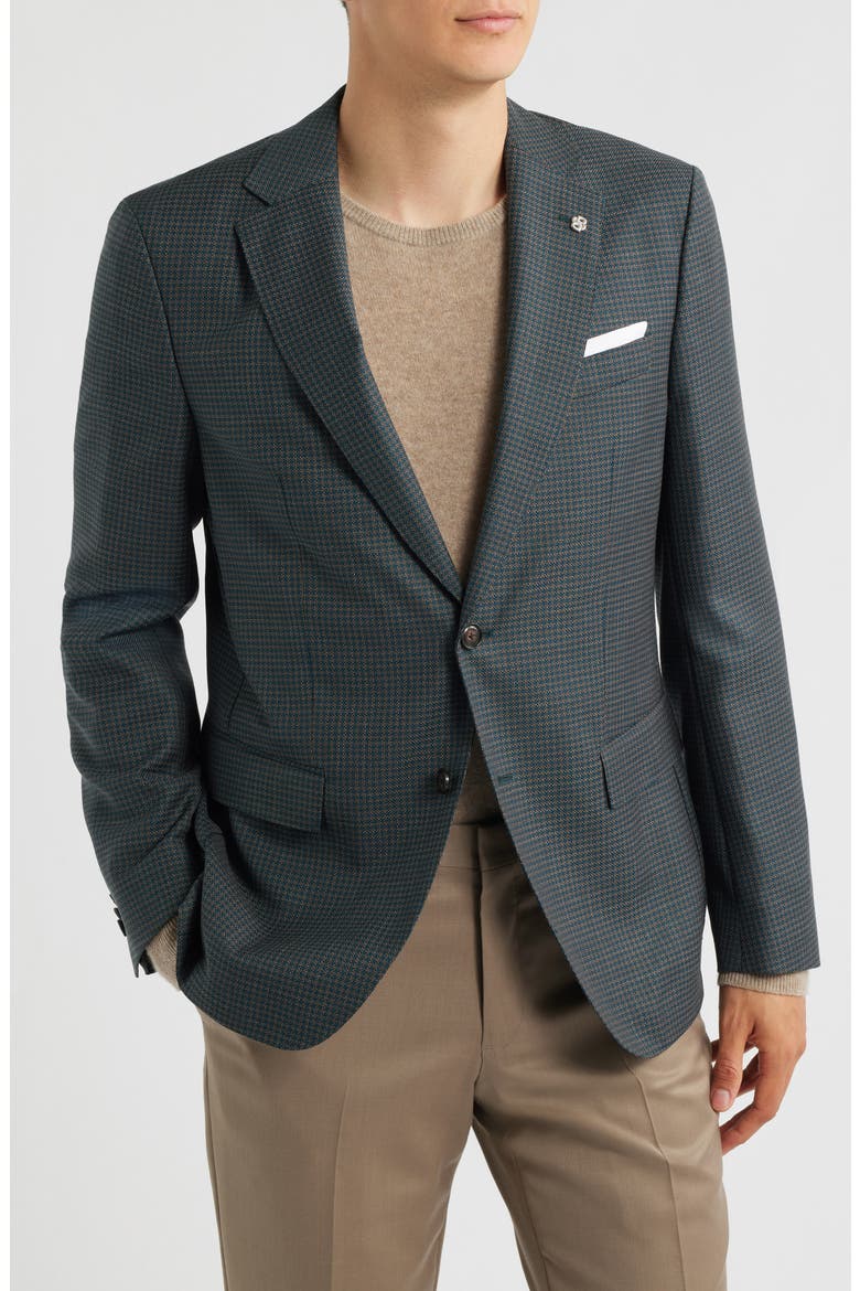 Hutson Slim Fit Dark Green Microcheck Virgin Wool Suit, Main, color, GREEN / TAN