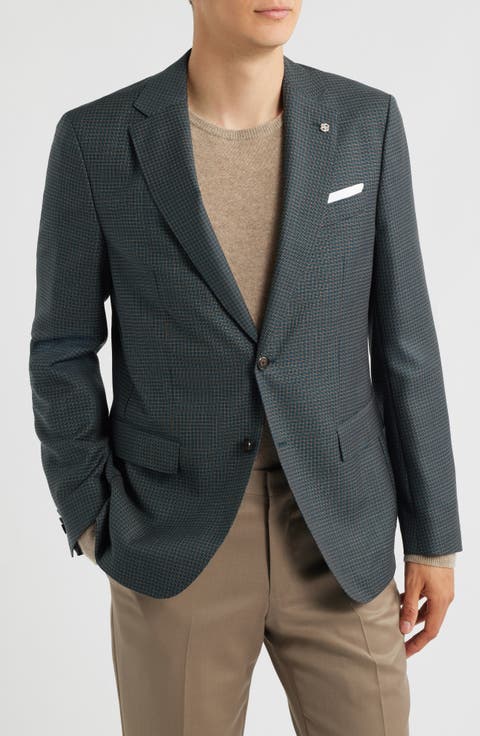 Hutson Slim Fit Dark Green Microcheck Virgin Wool Suit