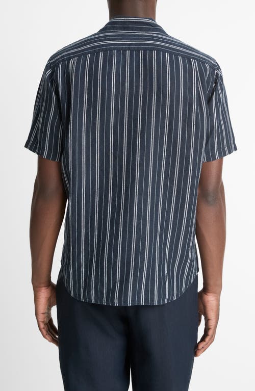 Vince Stripe Classic Fit Short Sleeve Button-up Shirt In Blue