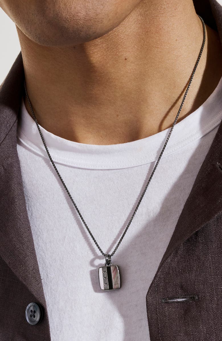 John Hardy Carved Chain Color Tag Pendant Necklace, Alternate, color, Dark Silver/ Black Multi