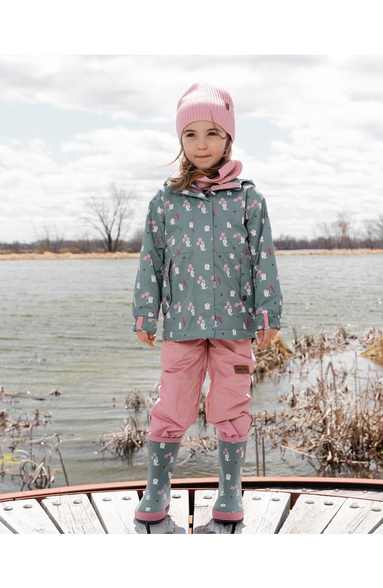 Deux par Deux Two-Piece Mid-Season Cat Outerwear Set, Alternate, color, Green Printed Cats