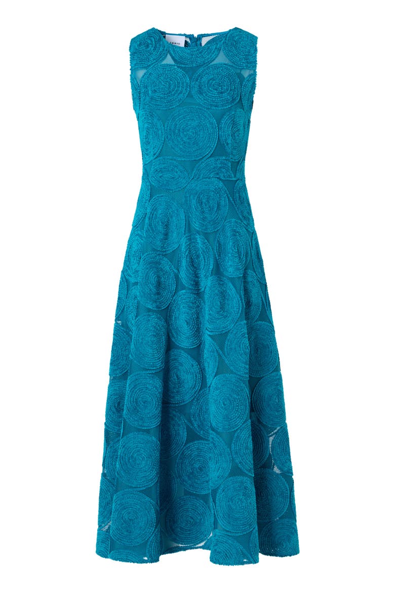 Chenille Dot Mesh Midi Dress, Alternate, color, LAGOON