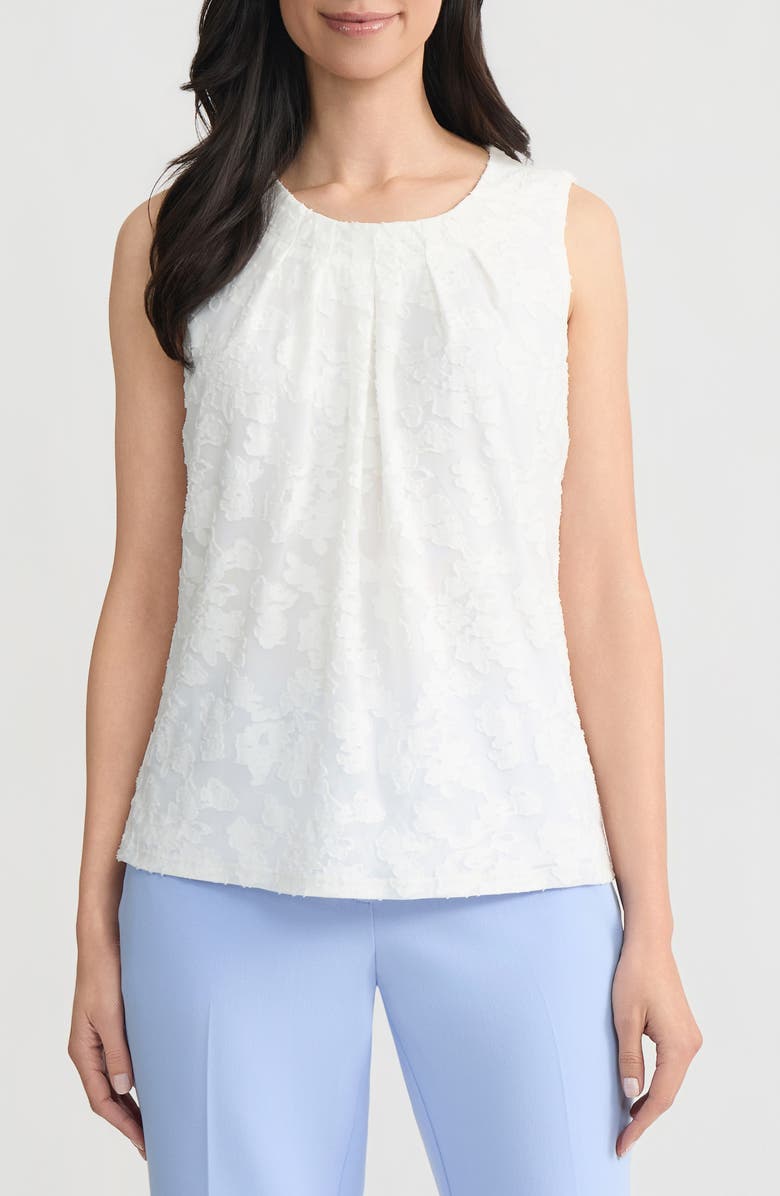KASPER Burnout Floral Sleeveless Top, Main, color, Lily White