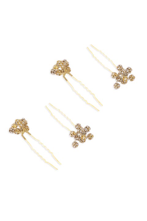 Set of 4 Embellished Pearls U Pins - Gold