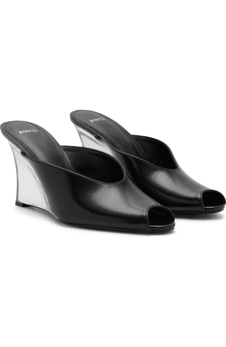 MANGO Peep Toe Wedge Slide Sandal, Main, color, Black