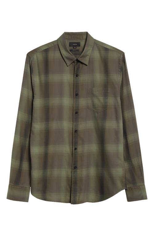 Vince Classic Fit Plaid Cotton Button-up Shirt In Green