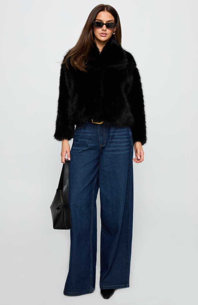 Princess Polly Wayland Faux Fur Jacket, Alternate, color, Black