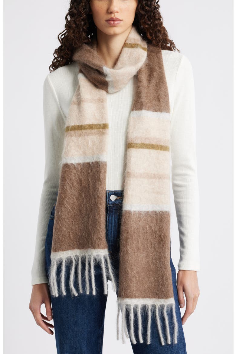 Brushed Cashmere Scarf, Main, color, BROWN STRIPE