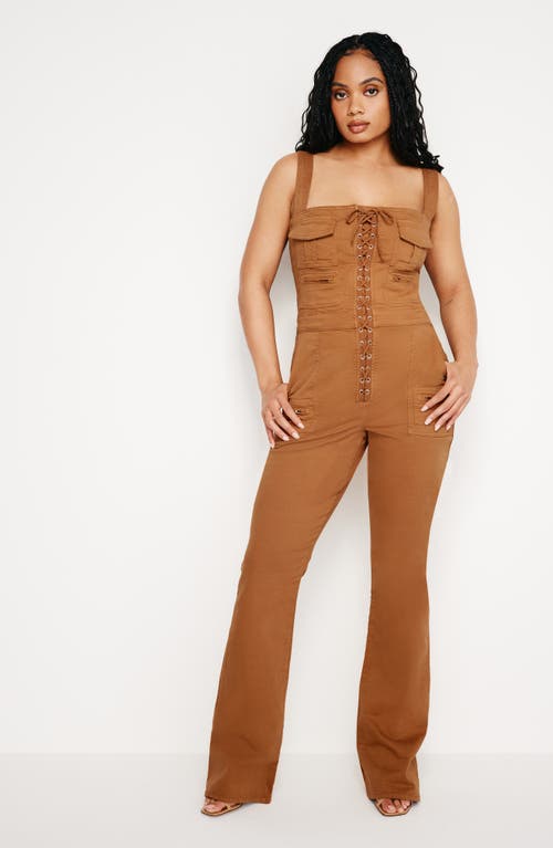 GOOD AMERICAN GOOD AMERICAN LACE-UP UTILITY TWILL JUMPSUIT 