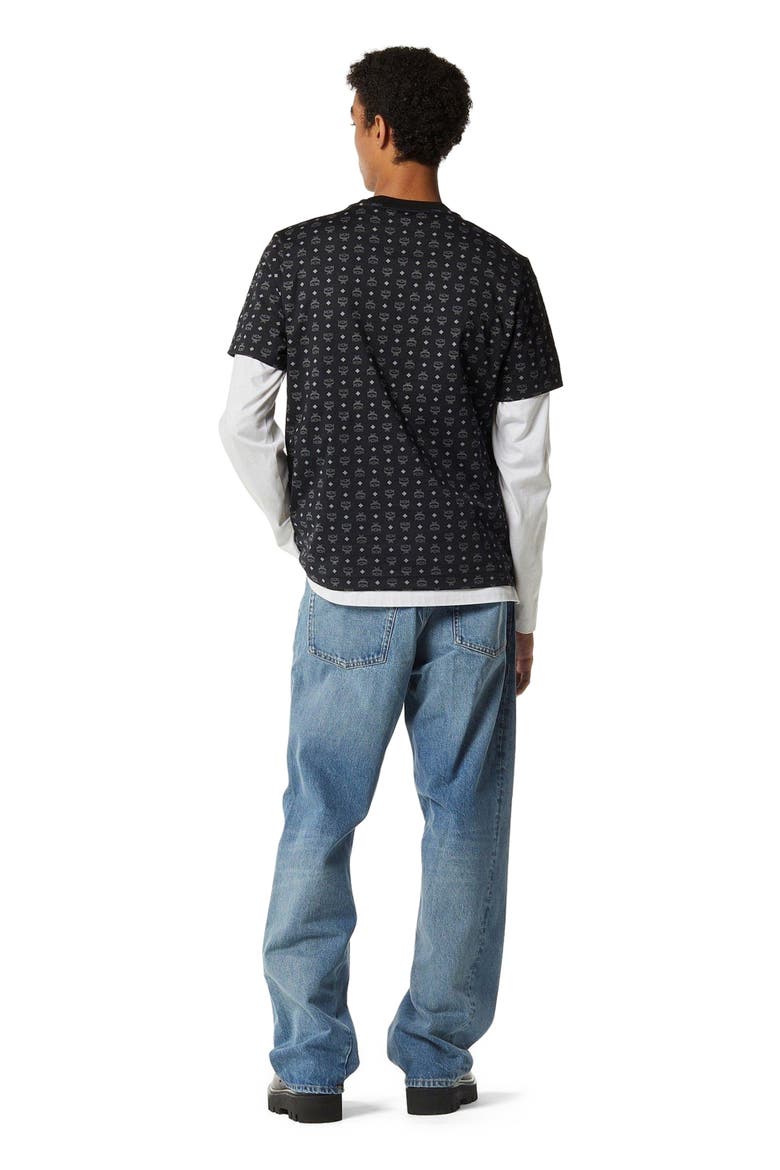 Monogram Print T-Shirt in Organic Cotton, Alternate, color, Black
