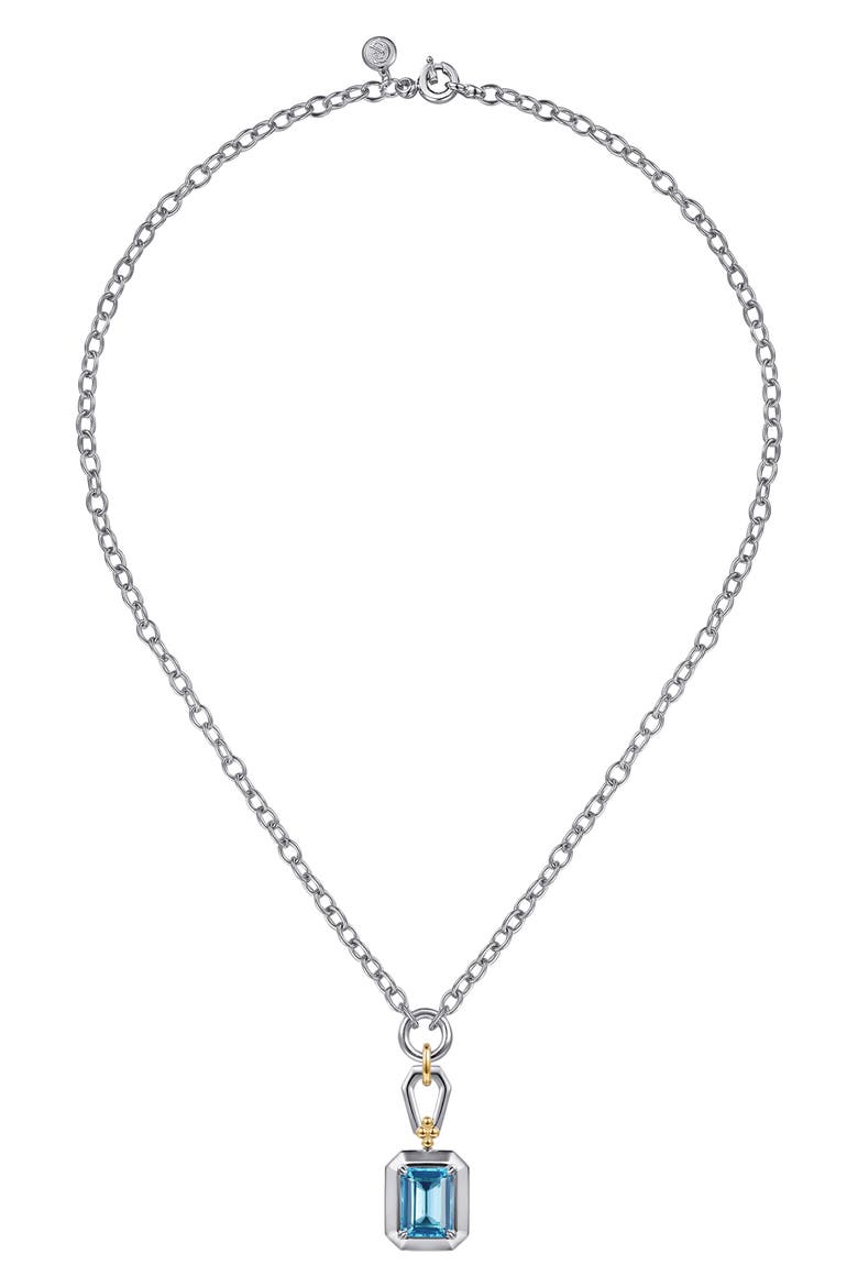 Bujukan Sterling Silver & 14K Gold Blue Topaz Pendant NecklaceBujukan, Alternate, color, STERLING SILVER