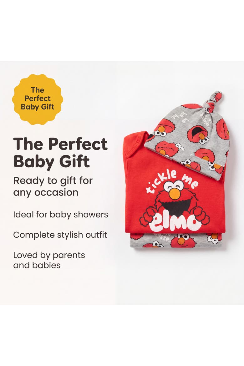 3-Piece Bodysuit Pants and Hat Set, Alternate, color, Elmo Red Grey