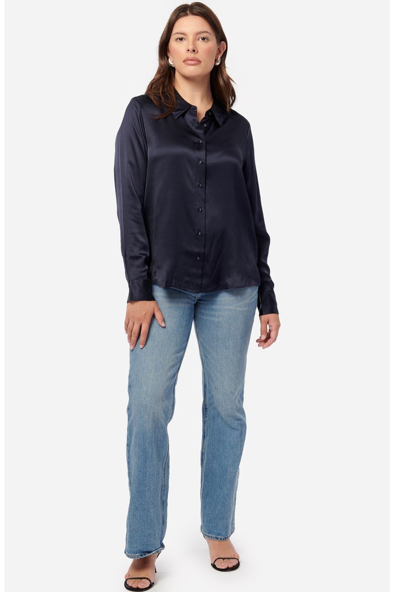 Crosby Silk Charmeuse Button-Up Shirt, Alternate, color, NAVY