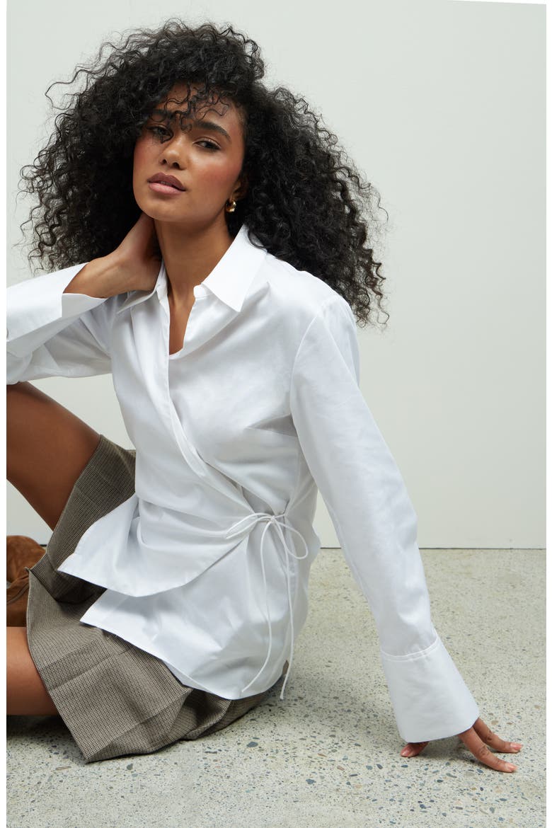 Asymmetric Cotton Poplin Wrap Shirt, Alternate, color, WHITE