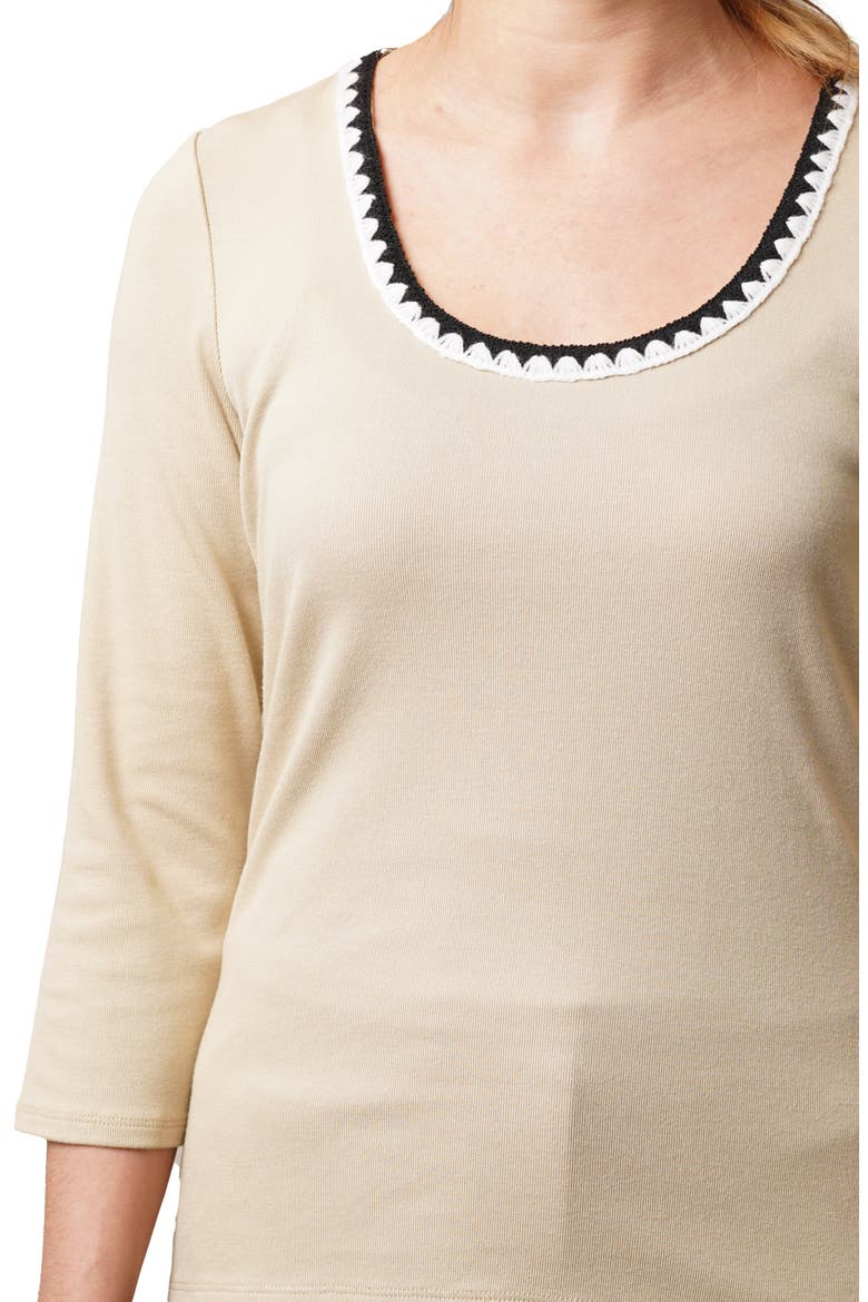 Stitched U-Neck T-Shirt, Alternate, color, PALE KHAKI/ BLACK/ BONE