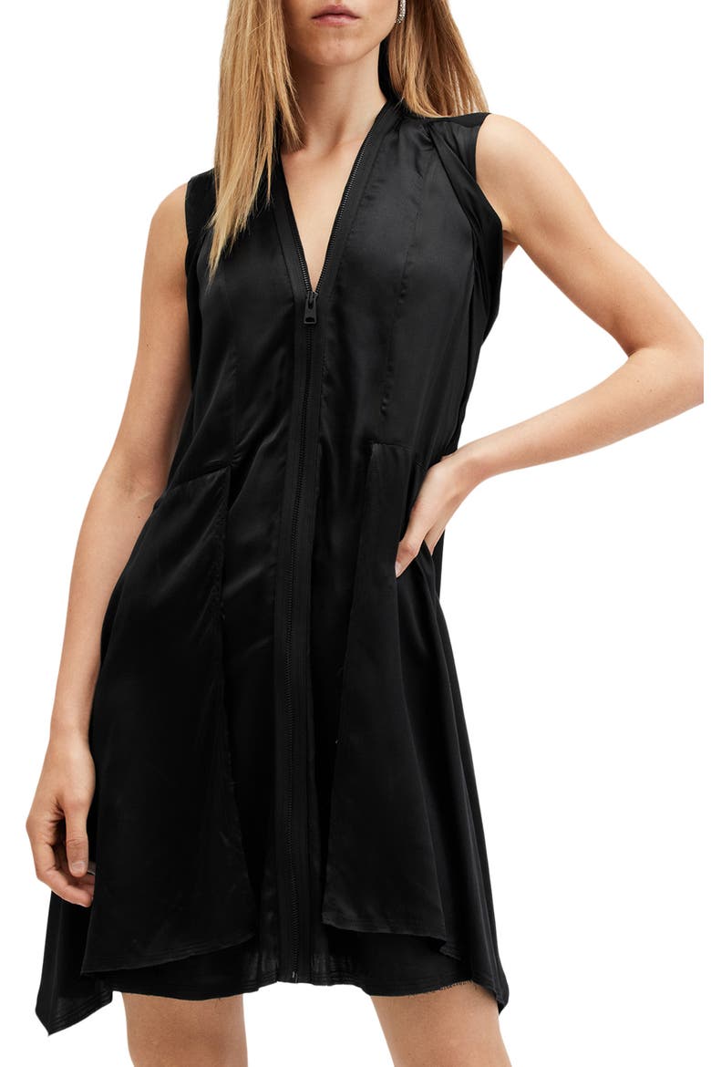 Jayda Wrap Front Asymmetic Shift Dress, Alternate, color, BLACK