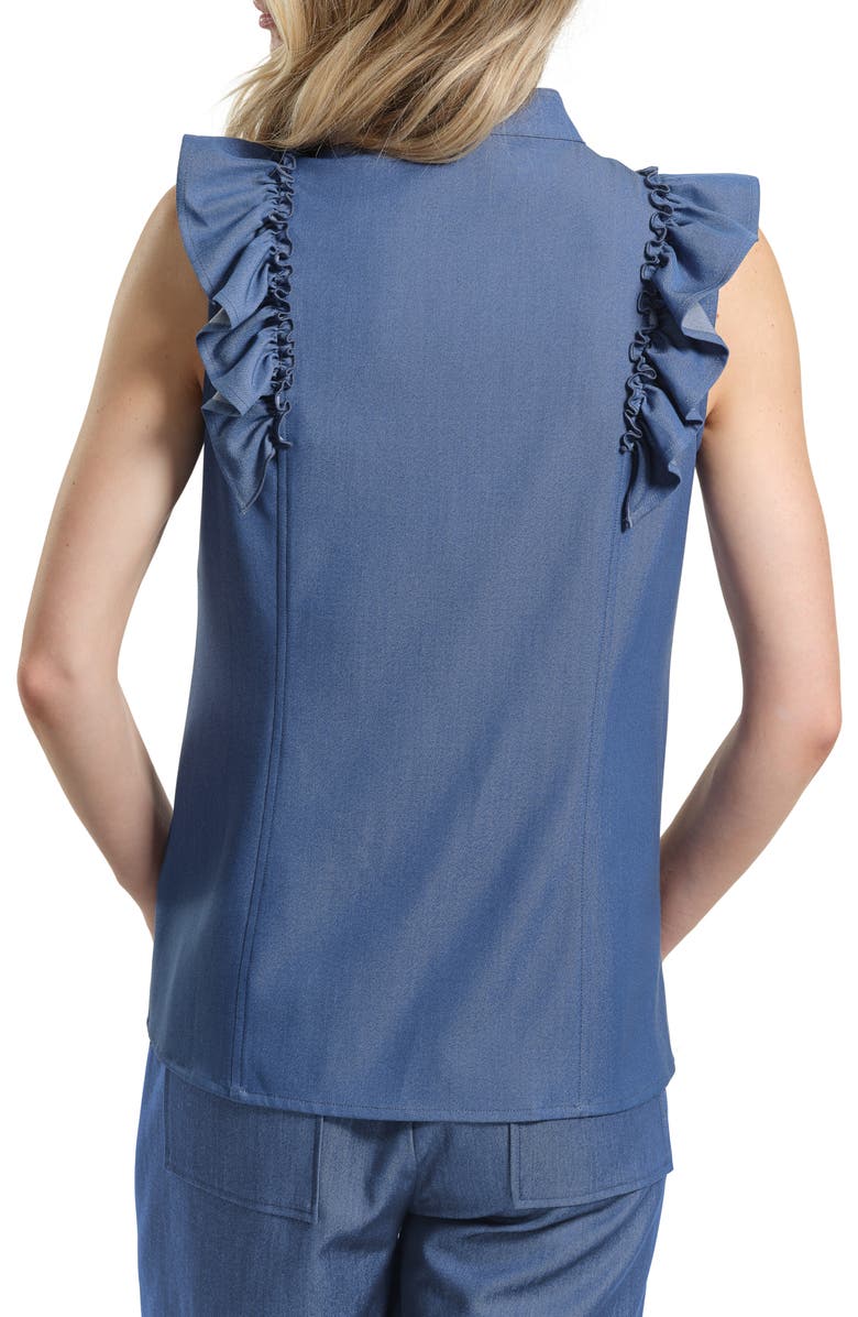 Isaac Mizrahi New York Ruffle Button-Up Shirt, Alternate, color, Denim