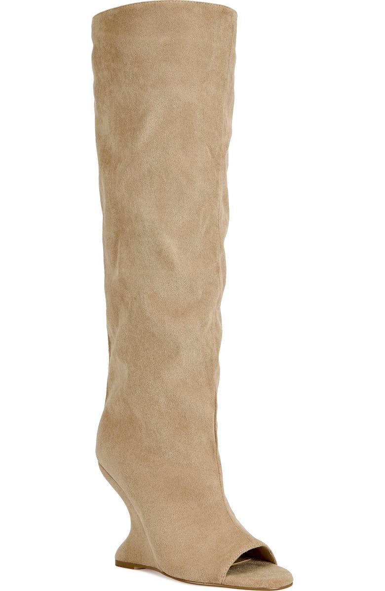 AZALEA WANG Vincent Knee High Open Toe Boot, Main, color, Tan