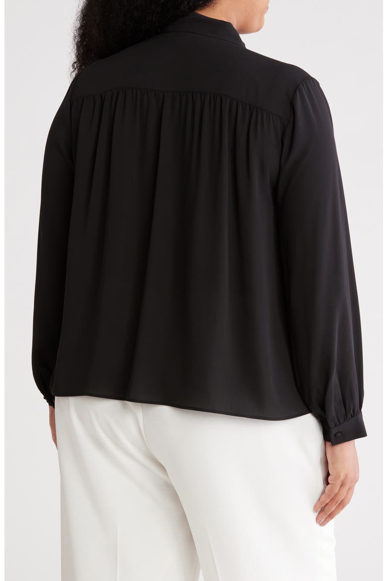 Tie Neck Long Sleeve Top, Alternate, color, BLACK
