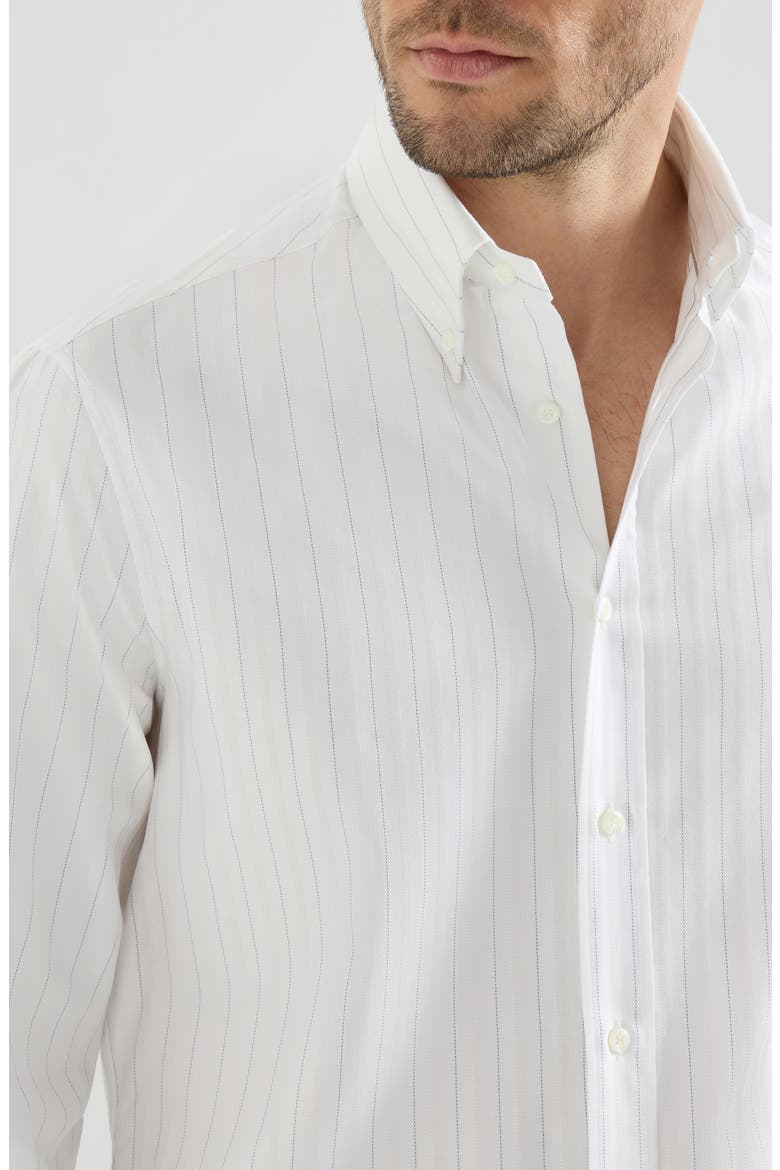 Cotton textured striped chevron shirt with button-down collar, Alternate, color, White