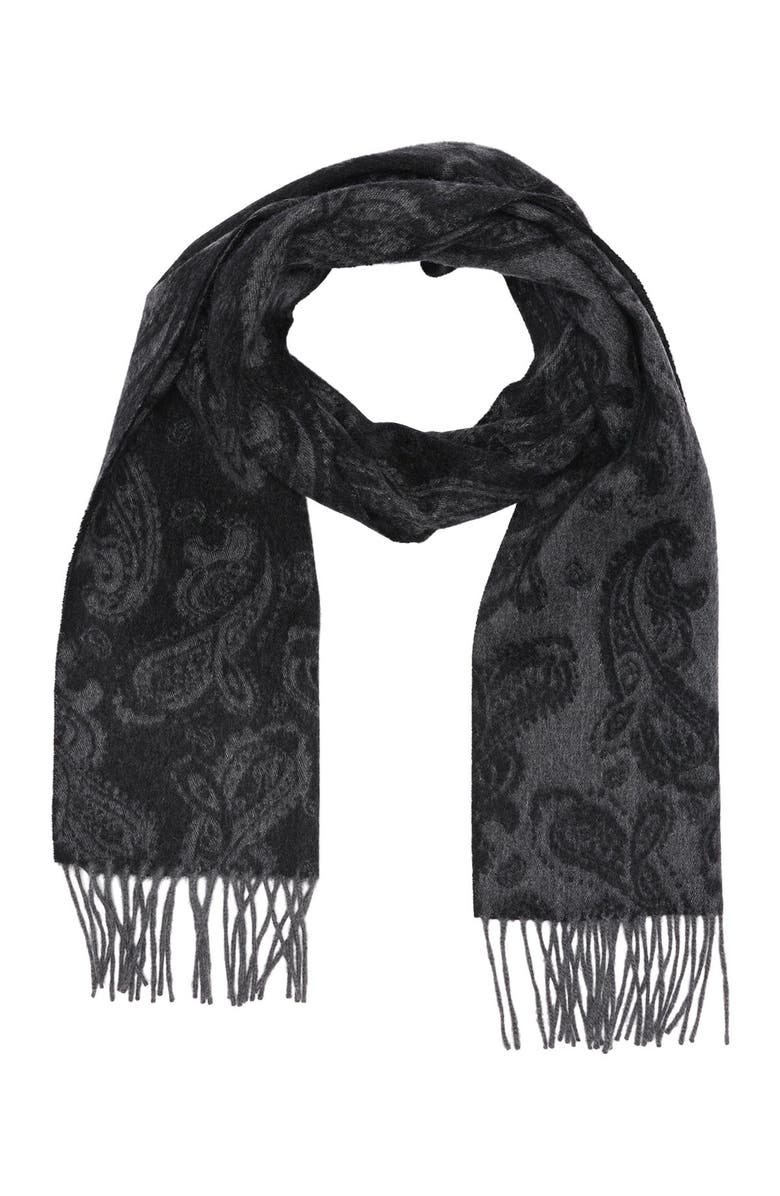 Hickey Freeman Cashmere Paisley Scarf, Main, color, Black