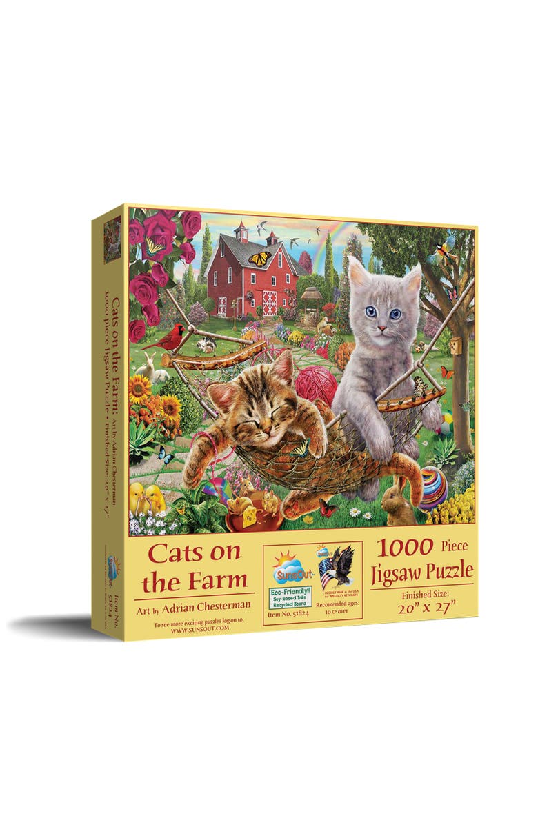 Sunsout Cats on the Farm 1000 piece Jigsaw Puzzle for Adults, Main, color, Multicolor