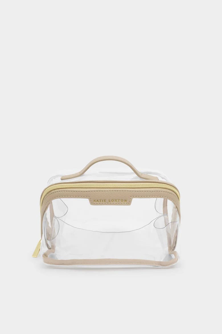 Medium Clear Makeup and Toiletry Bag in Light Taupe, Main, color, Light Taupe