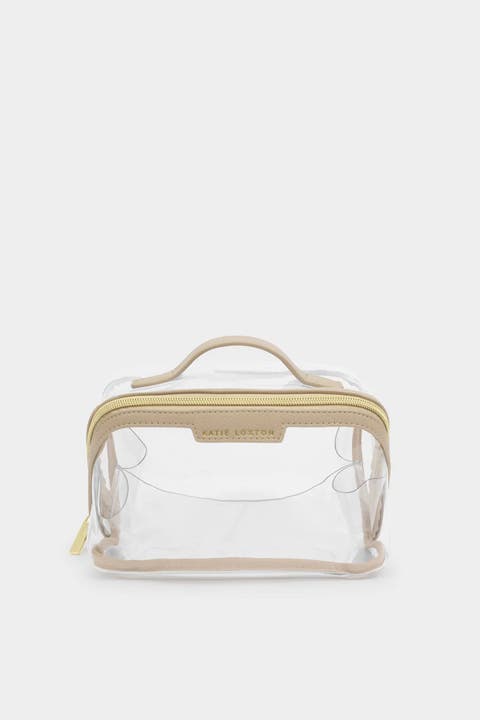 Medium Clear Makeup and Toiletry Bag in Light Taupe