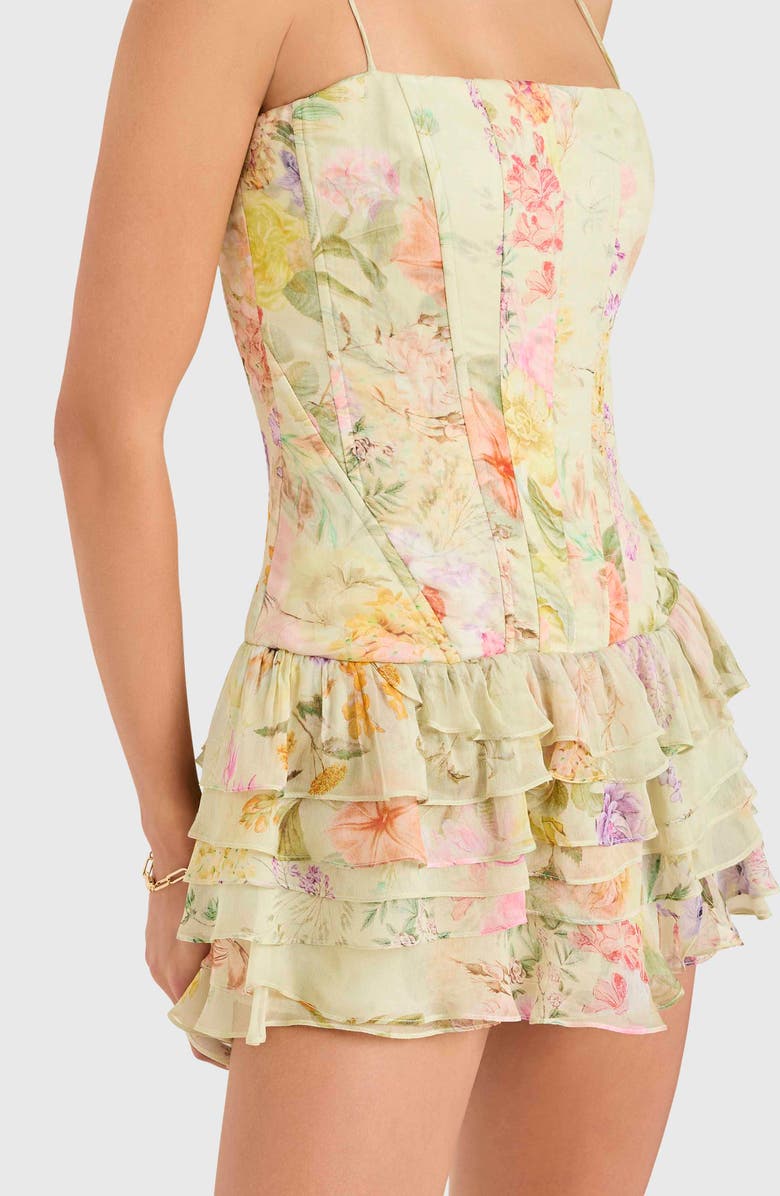 Amanda Uprichard Laureline Floral Print Ruffle Romper, Alternate, color, Endive Multi