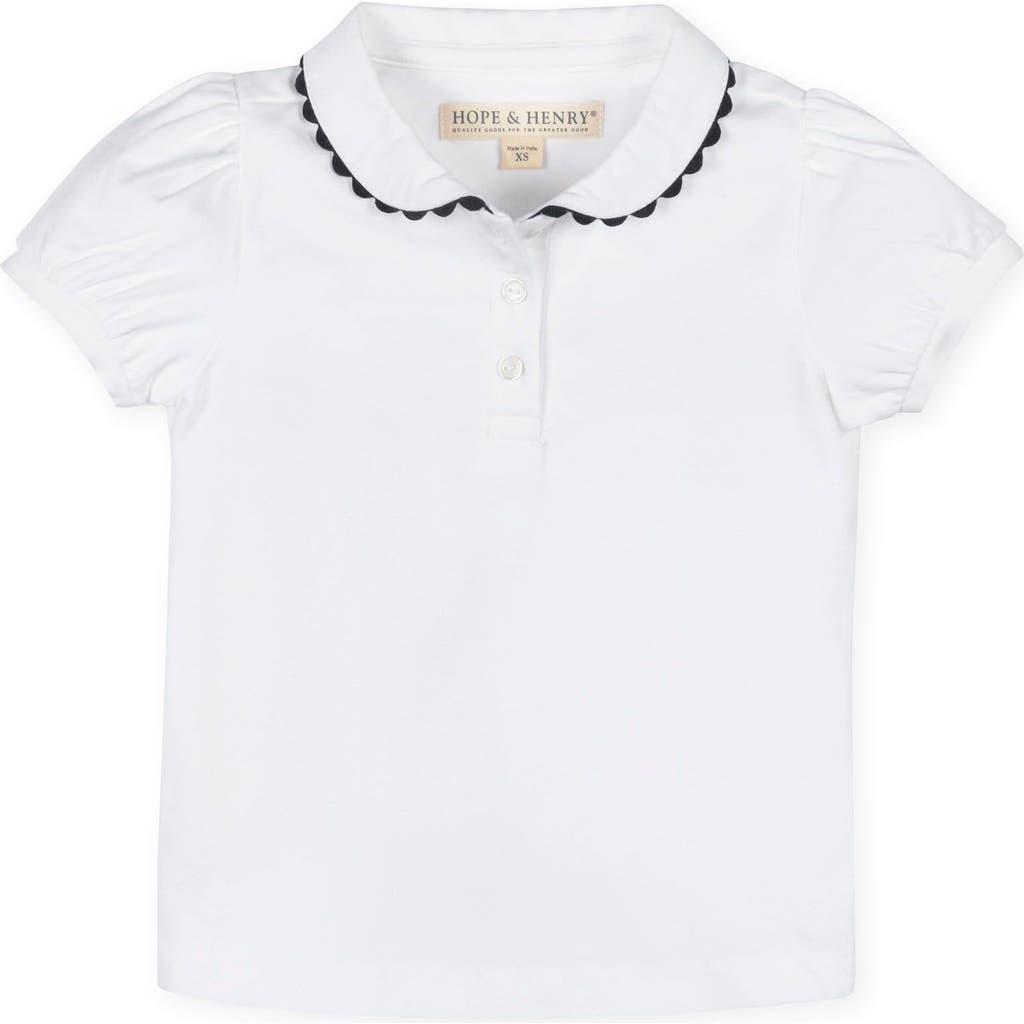 Hope & Henry Girls' Organic Puff Sleeve Polo, Kids In White With Navy