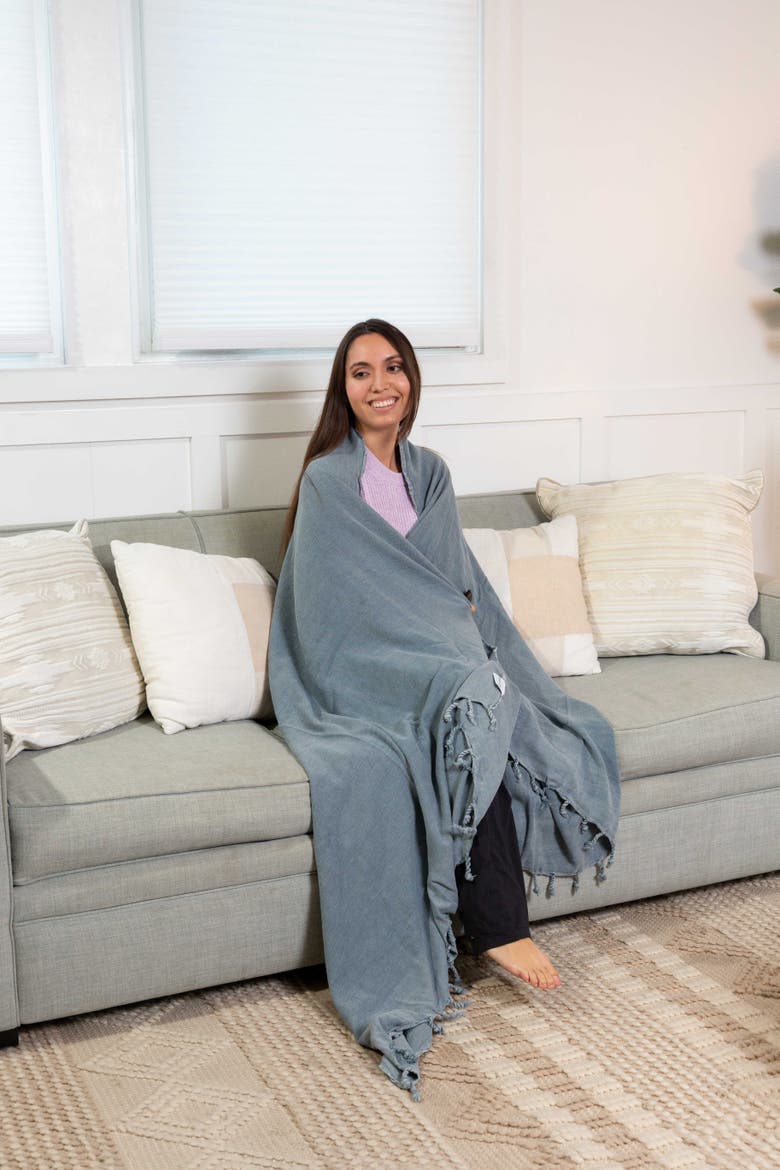 Stonewashed Organic Small Turkish Throw Blanket, Alternate, color, Denim
