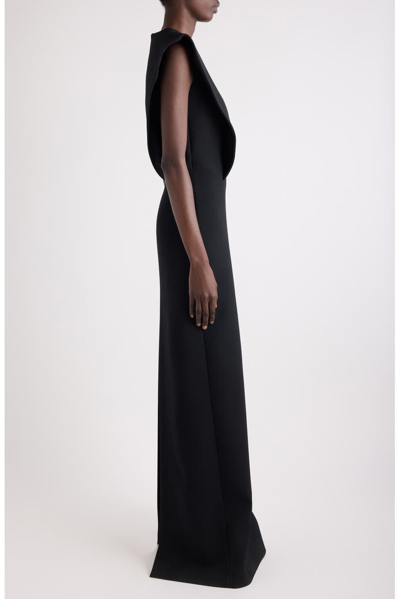 Structured Wool Blend Crepe Evening Gown, Alternate, color, BLACK