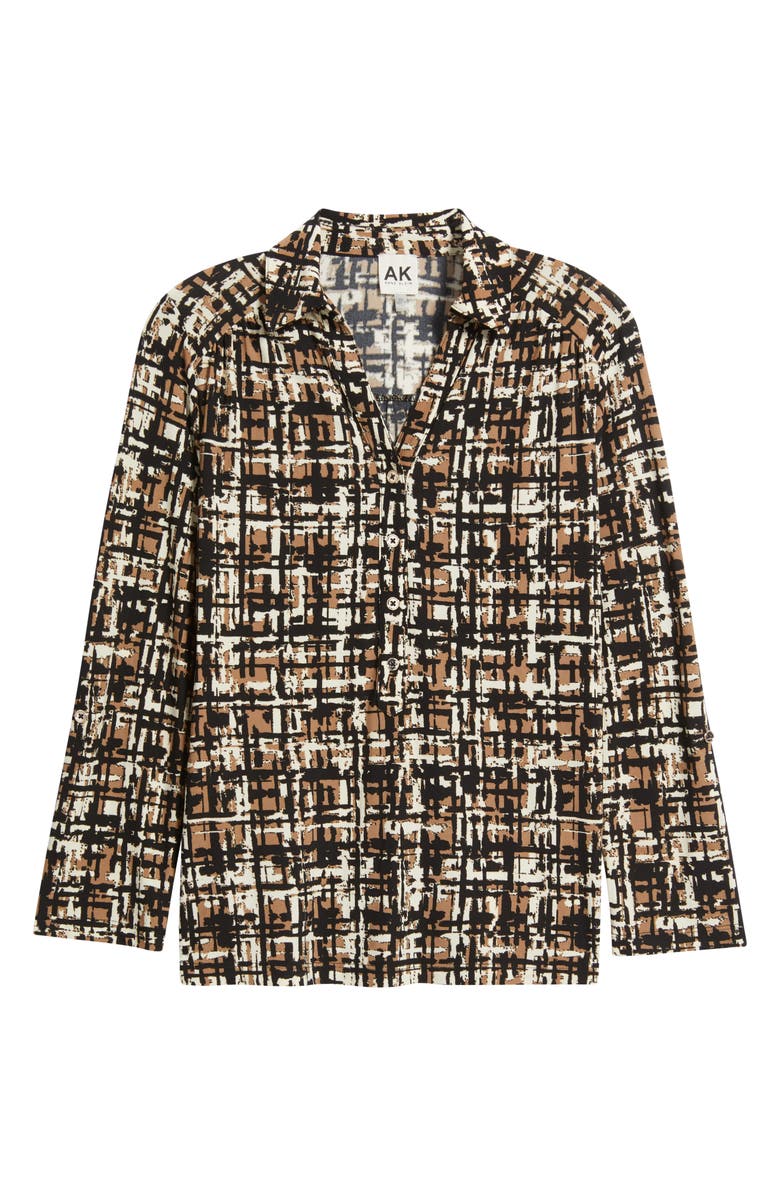 AK ANNE KLEIN Abstract Print Johnny Collar Half Placket Shirt, Alternate, color, Anne Black/ Vicuna Mlt