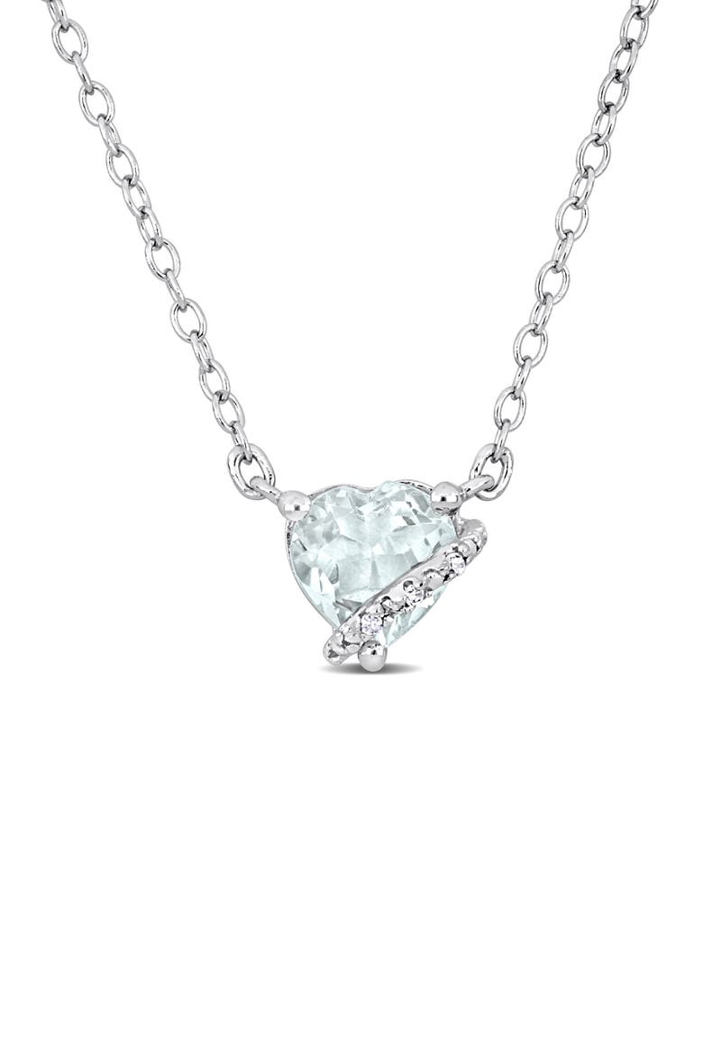 Sterling Silver Aquamarine & Diamond Heart Pendant Necklace, Main, color, BLUE