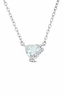 DELMAR Sterling Silver Aquamarine & Diamond Heart Pendant Necklace